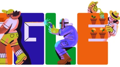 May Day di Google Doodle hari ini, Jumat (1/5/2026)