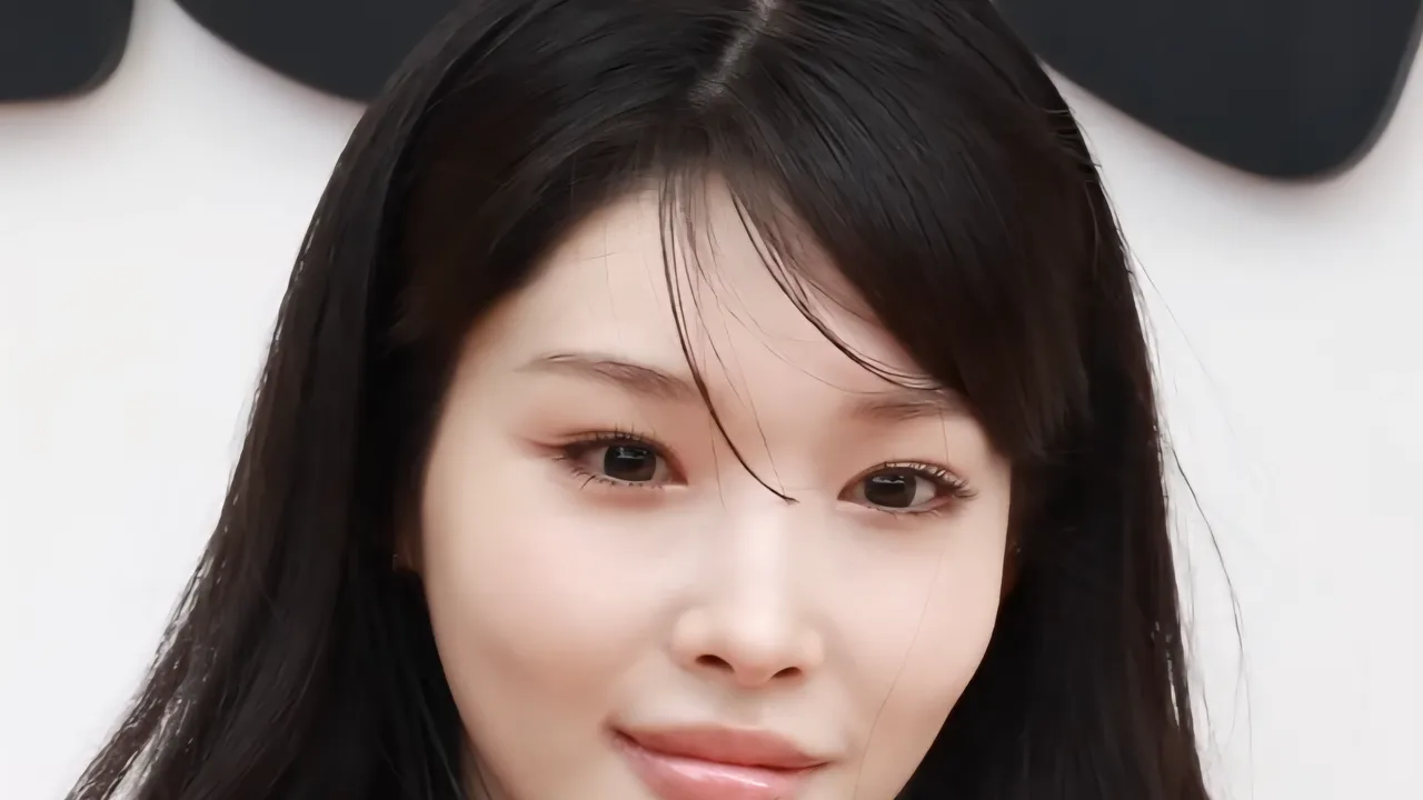Wajah Chungha dari dekat dengan rambut panjang tergerai