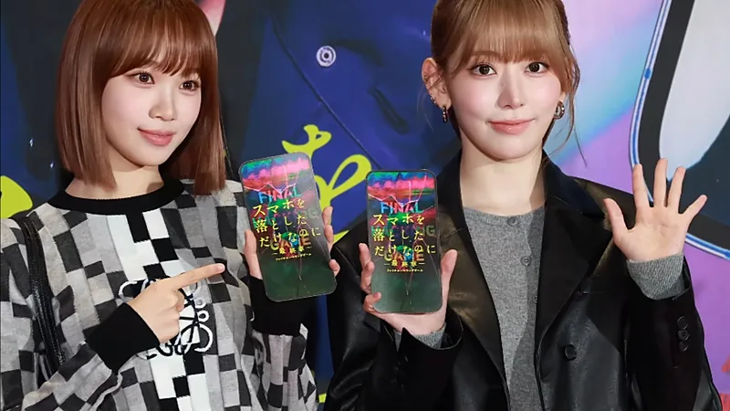 Kim Chaewon bersama Sakura LE SSERAFIM berpose di sebuah acara