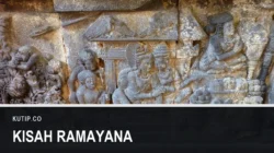 Relief batu bercerita Ramayana di Candi Prambanan, dengan teks Kisah Ramayana